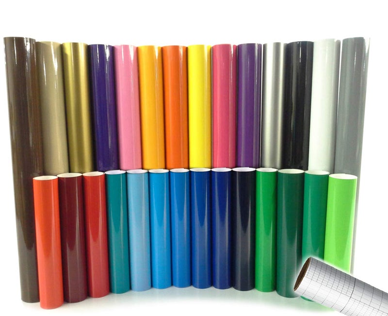ORACAL 651 Gloss Craft Adhesive Vinyl 12" x 30" Multi-Color Roll Bundle for Silhouette, Cricut & Die-Cutting Machines Including 12" x 30" Roll of Clear Transfer Paper (30 Color Rolls) - Image 1